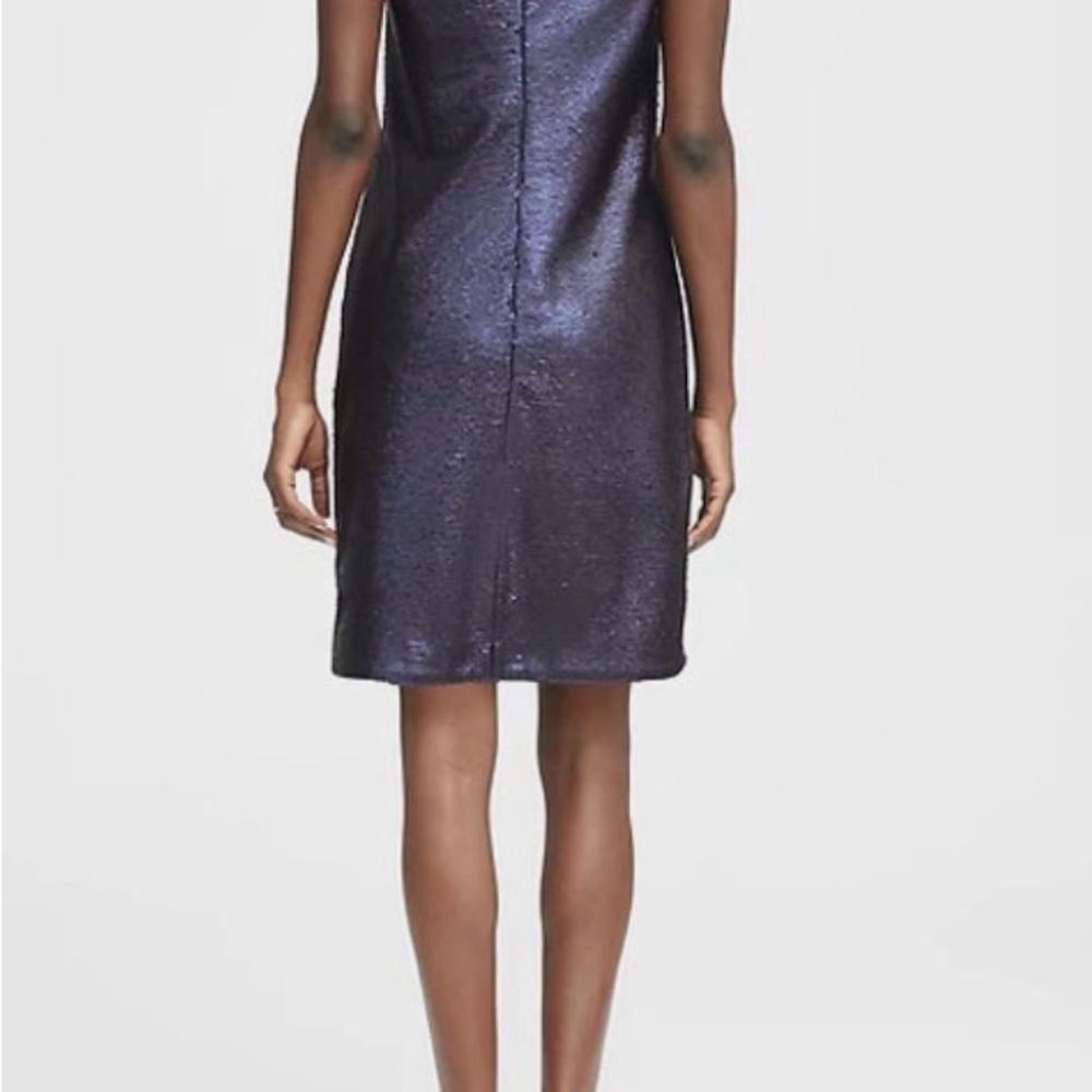 Banana Republic Navy Blue Women Sequin V-Neck Shift Party Dress - Picture 2 of 5